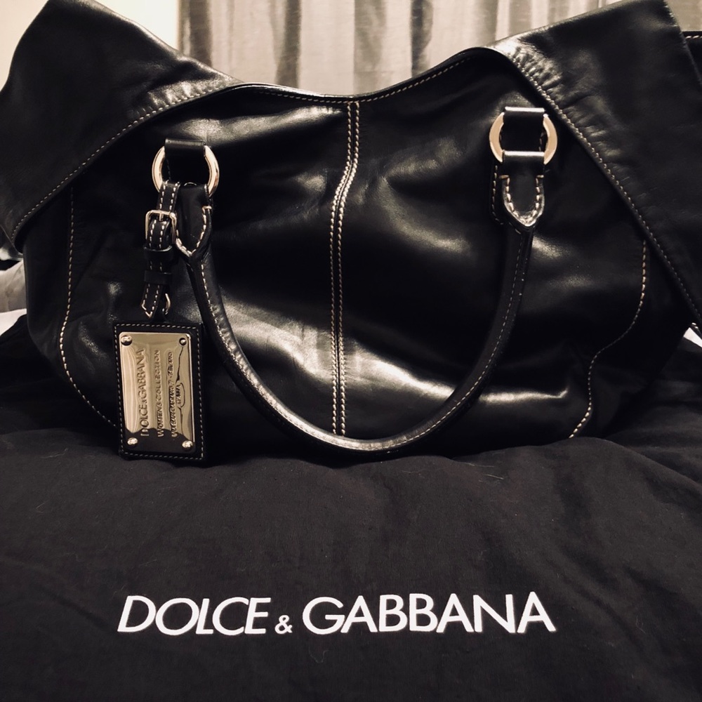 AUTH. DOLCE & GABBANA MISS TWIN LEATHER HANDBAG!